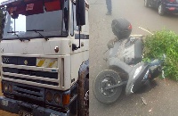 The Customs pickup impounded at the police station(L) and The deceased in the middle of the road(R)