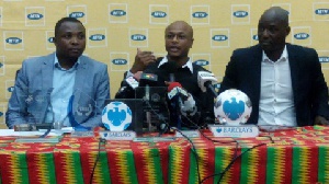 Ibrahim Saani Daara, GFA spokesperson (L), Black Stars deputy skipper Andre Ayew and Tony Baffoe