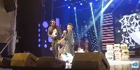 Samuel Owusu  with Sarkodie on stage at the finals of TV3's Talented Kidz