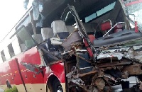 The impact of the collision was so strong that both buses ended up in a ditch