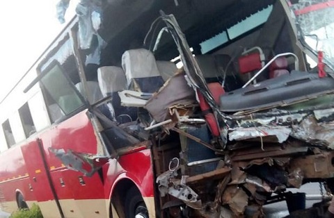 The impact of the collision was so strong that both buses ended up in a ditch