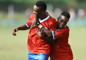 Latif Blessing (right) celebrating with his teammate Felix Addo