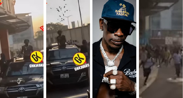 Shatta Wale, who exited the BYK Concert in a convoy, sprayed cash into the air for fans