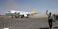 Khartoum International Airport ground workers greet a domestic flight in Khartoum, Sudan, 1 Feb 2026
