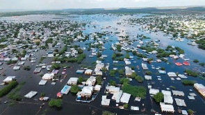 Flooded streets are seen from the air in the Somalian town of Beledweyne