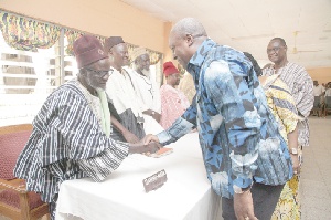 File photo: Naba Asigri Abugrago Azoka II (left) welcomes Mahama