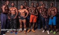 Some body builders flexing their muscles