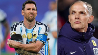 Argentine football great Lionel Messi and England head coach Thomas Tuchel
