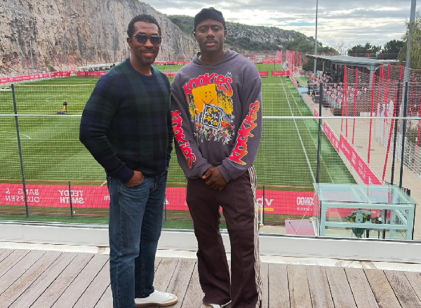 A photo of Black Stars defender Mohammed Salisu and Dr. Prince Pambo