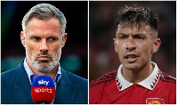 Football pundit Jamie Carragher and Manchester United defender Lisandro Martinez