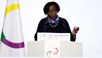 Secretary-General of Francophonie Louise Mushikiwabo speaks during a press conference