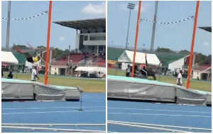 The moment athlete's pole broke mid-air during the African Athletics Championship