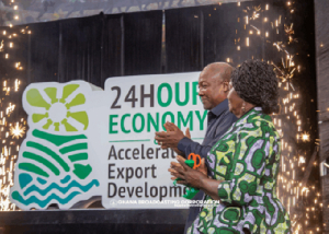 President Mahama and Prof Jane Naana Opoku-Agyemang at the launch of the 24-Hour Economy