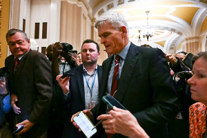 US Senator Bill Cassidy speaks to reporters at the Capitol