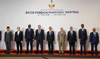 BRICS officials pose for a group photo in New Delhi