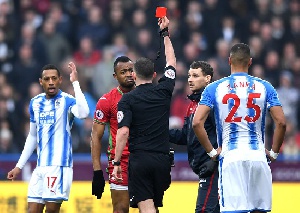 Referee Michael Oliver sent off Jordan Ayew  for a reckless challenge