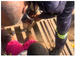 Watch as Fire Service officials rescue boy whose limb got trapped in metal drain grate