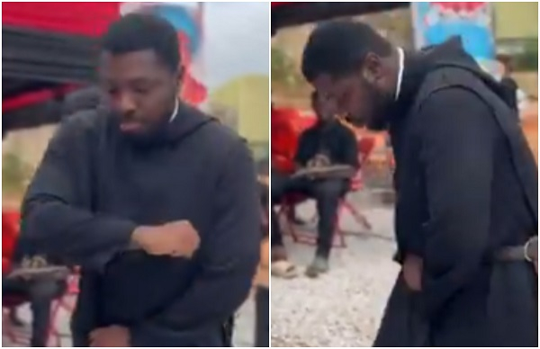 Collage of a Ghanaian priest dancing to 'Kete'