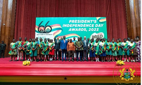 A group photograph during the 2023 President’s Independence Day Awards ceremony