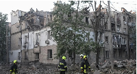 The aftermath of the attack in Dnipro early on Tuesday, where 11 people were killed