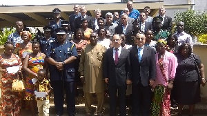 Ambassador Halabi (in front, 4th from right) posing with some of the beneficiaries.