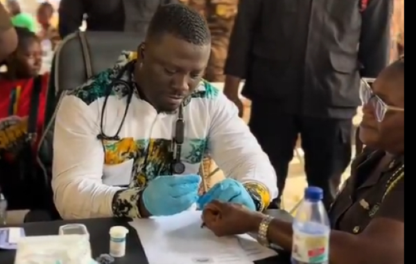 The Ashanti Regional Minister, Dr Frank Amoakohene participating in a free health screening exercise