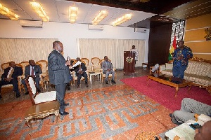 President John Dramani Mahama swearing in Daniel Domelovo