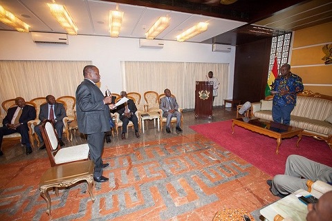 President John Dramani Mahama swearing in Daniel Domelovo