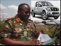 Brigadier Sampson Adeti (inset, picture of a Nissan pickup model)