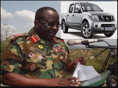 Brigadier Sampson Adeti (inset, picture of a Nissan pickup model)