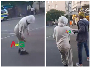 Snipped of the man sleeping in the middle of the street