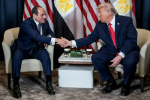 President Donald Trump (right), shakes hands with Egyptian President Abdel-Fattah el-Sissi