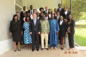 Some of the beneficiary students in a group photo with Lebanese Ambassador to Ghana, Ali Halabi