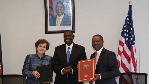 (L-R) MCC CEO Alice Albright,President William Ruto Mr. Njuguna Ndung’u pose for a photo a