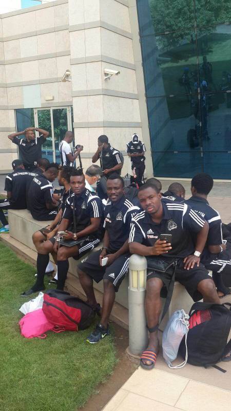TP Mazembe team arrive infront of their hotel in Sudan
