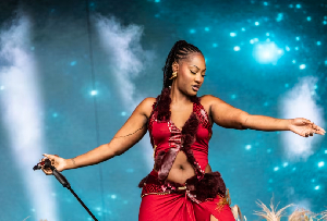 Nigerian singer-songwriter Tems performs on stage at the Roskilde music Festival