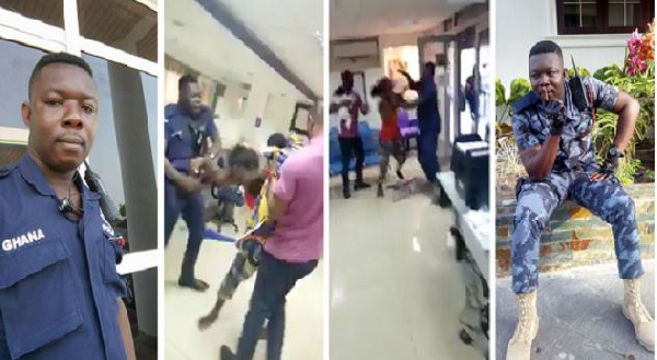 The policeman was seen in a video beating a woman carrying a baby at the Shiashie branch of Miidland