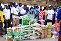 Essentials such as bags of rice, cooking oil, canned goods and toiletries were distributed