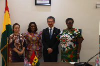 Senior Vice President of JICA, Mr. Ando Naoki with  Abena Osei-Asare and officials of the ministry
