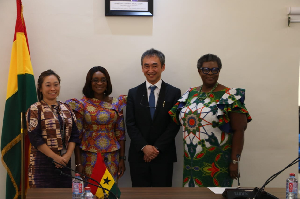 Senior Vice President of JICA, Mr. Ando Naoki with  Abena Osei-Asare and officials of the ministry