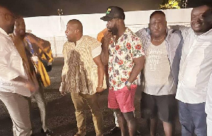 Okatakyie Afrifa-Mensah [3rd from R] with some friends after his release on Wednesday night