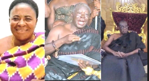 Nana Ama Serwah Nyarko (L), Otumfuo Osei Tutu II (M) and Dr Kofi Koduah Sarpong (R)