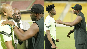 Frame 1: Jordan Ayew, GFA boss Kurt Okraku (middle), and Asamoah Gyan; F2 - Kudus and Gyan