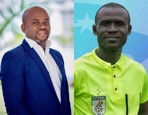 Samuel Anim Addo (L) and Ghanaian referee Maxwell Hanson (R)