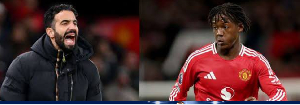Ruben Amorim (L) has confirmed that Mainoo (R) was blocked from the club this summer