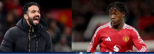 Ruben Amorim (L) has confirmed that Mainoo (R) was blocked from the club this summer