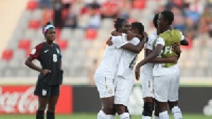 Team Black Maidens celebrate one the goals