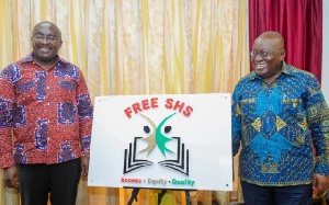 President Nana Addo Dankwa Akufo-Addo with Vice President Bawumia unveiling the Free SHS Logo