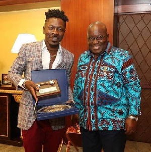 Musician Shatta Wale with President Akufo-Addo during his visit to the Jubilee House