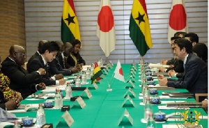President Akufo-Addo at a joint press conference with the Prime Minister of Japan and his government